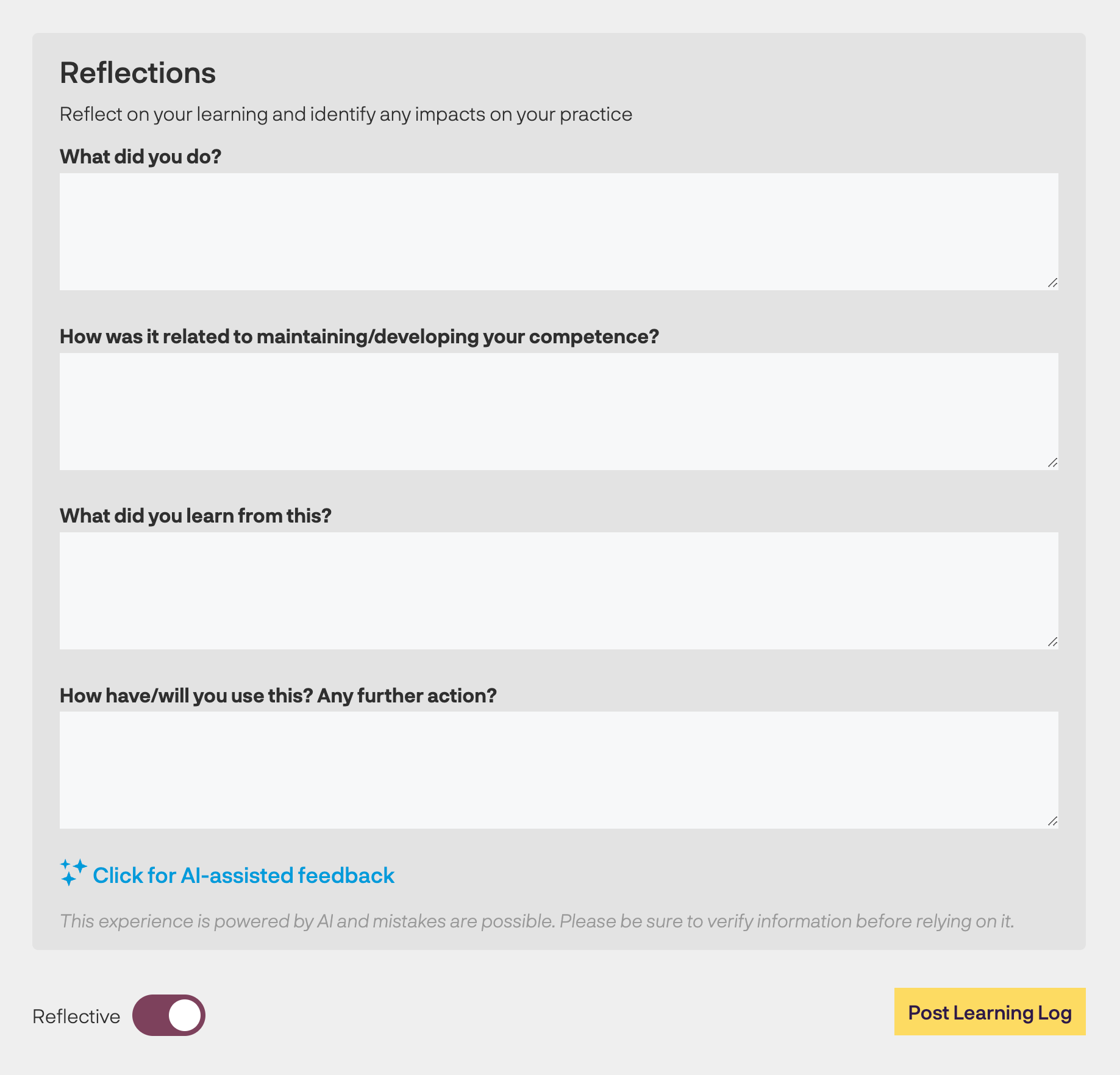 screenshot of the Breeio reflection form