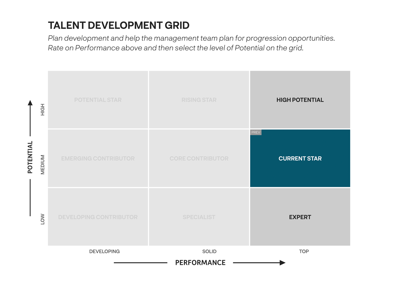 screenshot of review talent grid